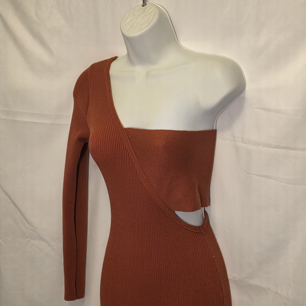 Fashion Nova Asymmetrical Rust Dress
